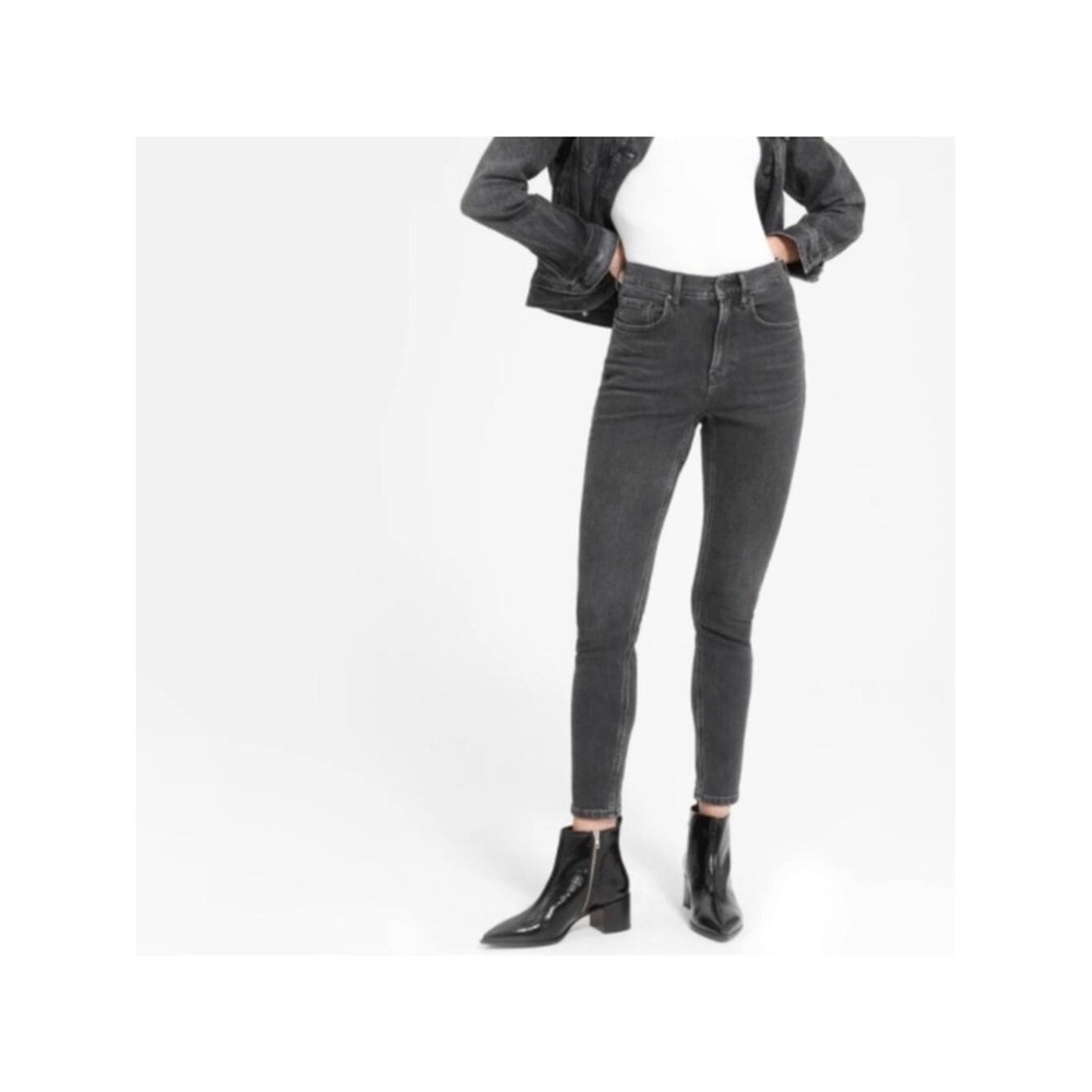 Everlane Authentic High Rise Skinny Solid Jeans Black Minimalist Stretch Size 25